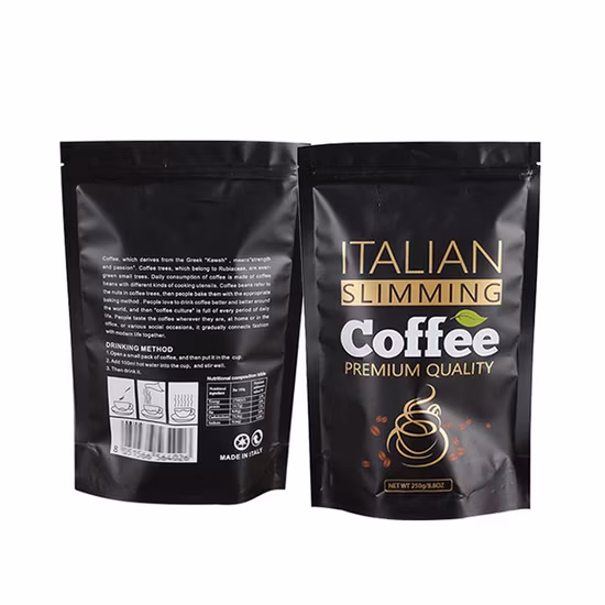 カスタムデザインのビニール袋生分解性ジップロックスタンドアップ包装ポーチジッパー防水コーヒー豆袋バルブ付き
